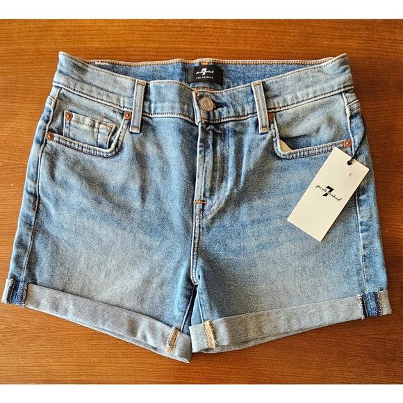 7 For All Mankind Mid Roll Short, Denim Jeans Shorts,  Sz 26 or Sz 4 NWT, NEW - Picture 1 of 10